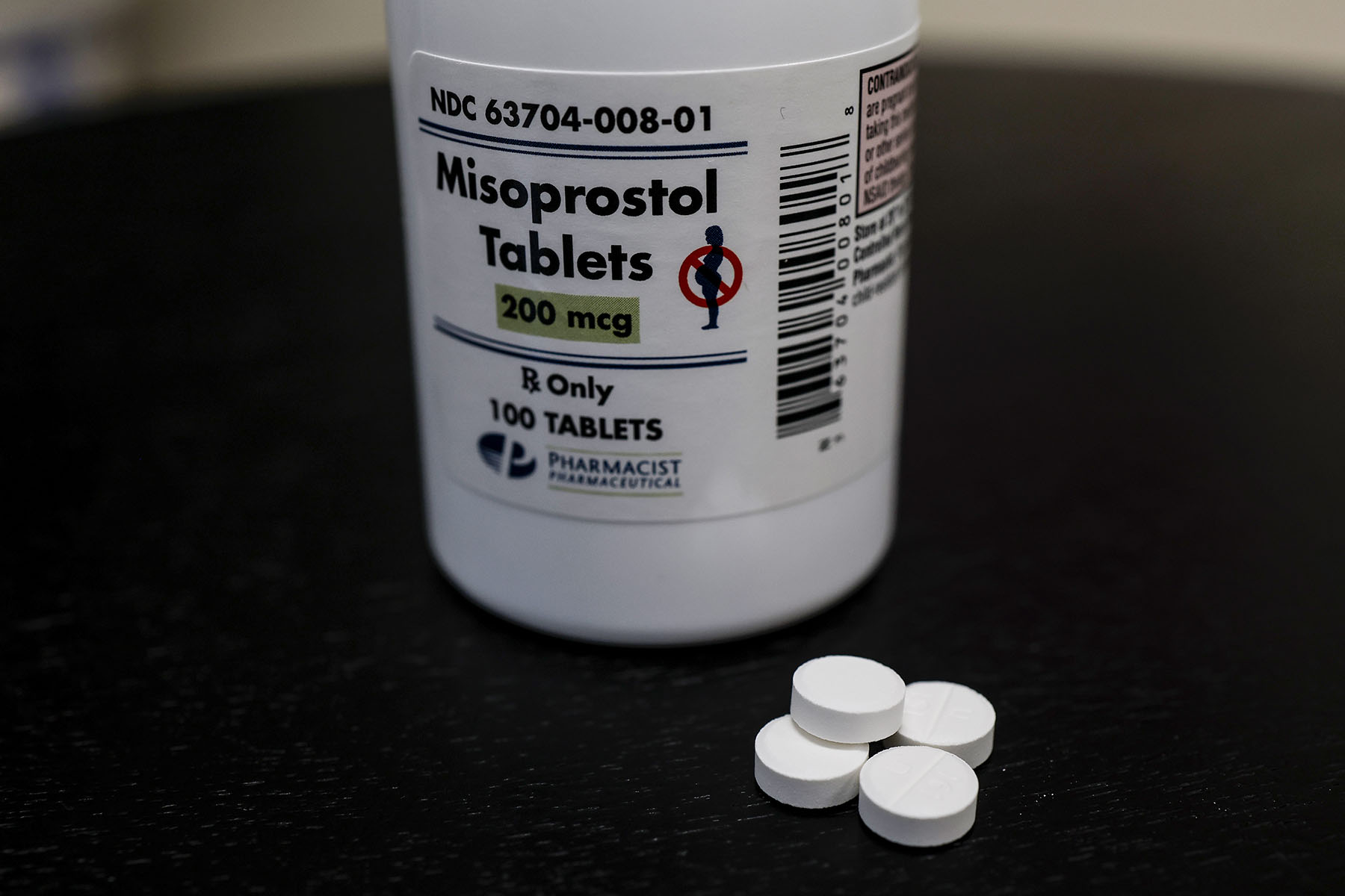 A bottle of Misoprostol tablets are displayed at a family planning clinic.