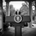 The presidential podium outside the Oval Office at the White House in Washington, D.C.