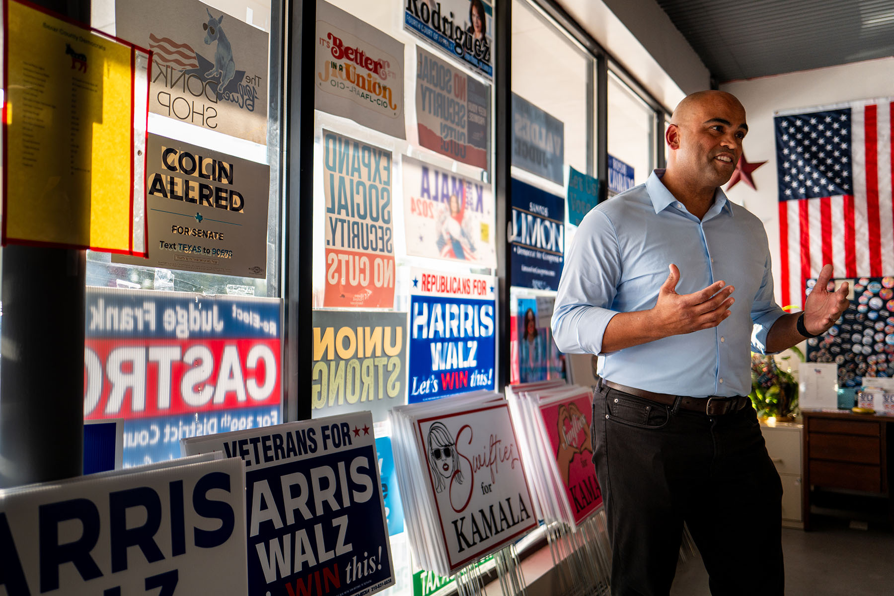 Democratic Senate candidate, Rep. Colin Allred speaks during a campaign event in San Antonio, Texas, on October 3, 2024.