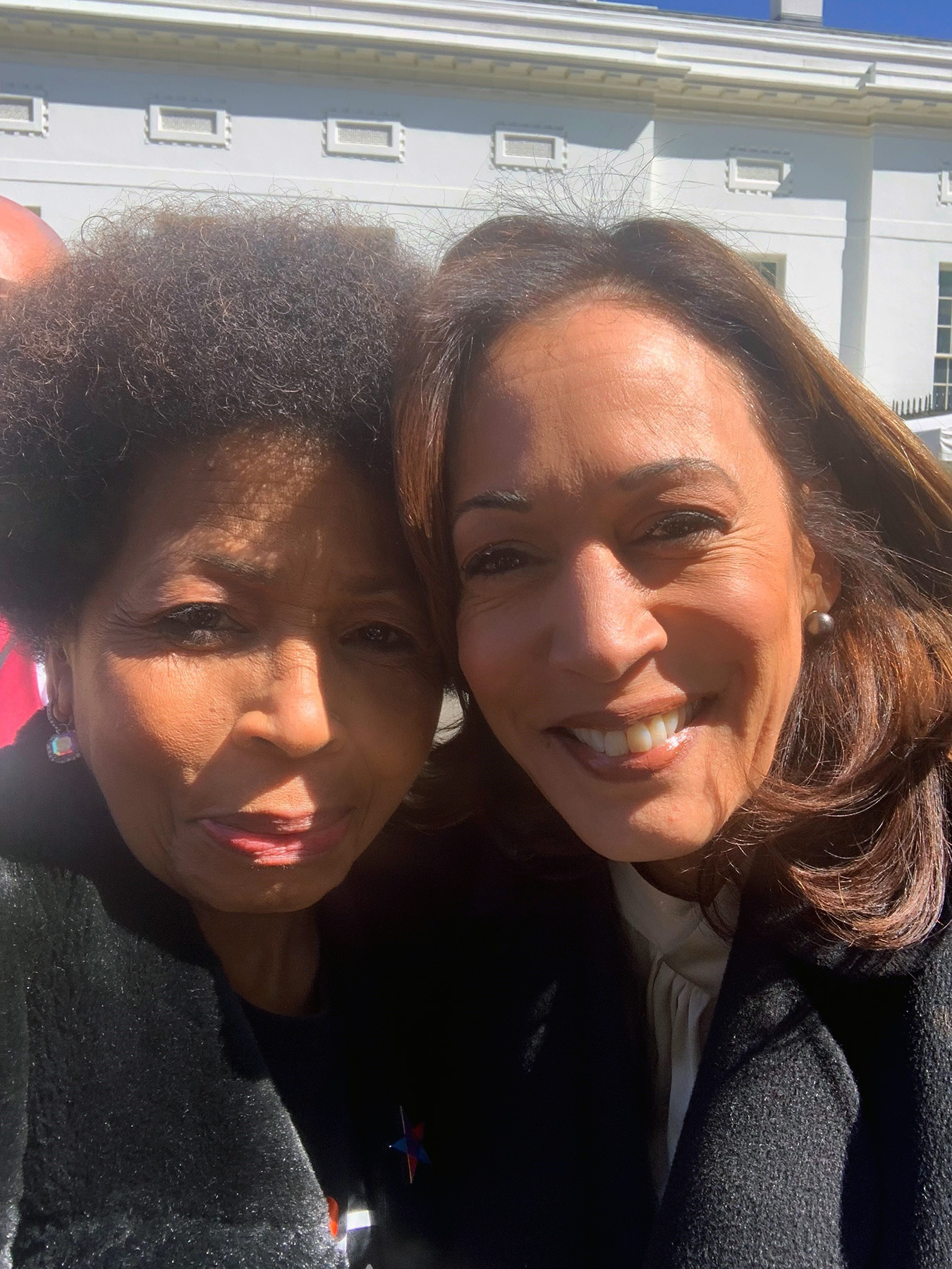 Mattie Scott and Vice President Harris pose for a selfie together at the March 2024 convening of Mothers Affected by Gun Violence at The White House.