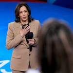 Vice President Kamala Harris responds to a question from Ivett Castillo during a Town Hall event hosted by Univision.