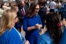 Sarah McBride greets supporters following a press conference on the steps of Delaware Legislative Hall.