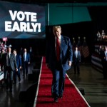 Former President Donald Trump walks out to speak during a campaign rally in Greensboro, North Carolina.