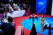 Vice President Kamala Harris responds to a question from Ivett Castillo during a Town Hall event hosted by Univision.