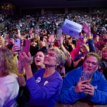 Supporters cheers as Kamala Harris arrives to speak at a campaign event in Erie, Pennsylvania.