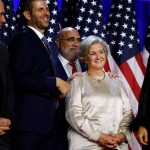 Susie Wiles is recognized for her work during an election night event in West Palm Beach, Florida as President-elect Trump delivers a victory speech.