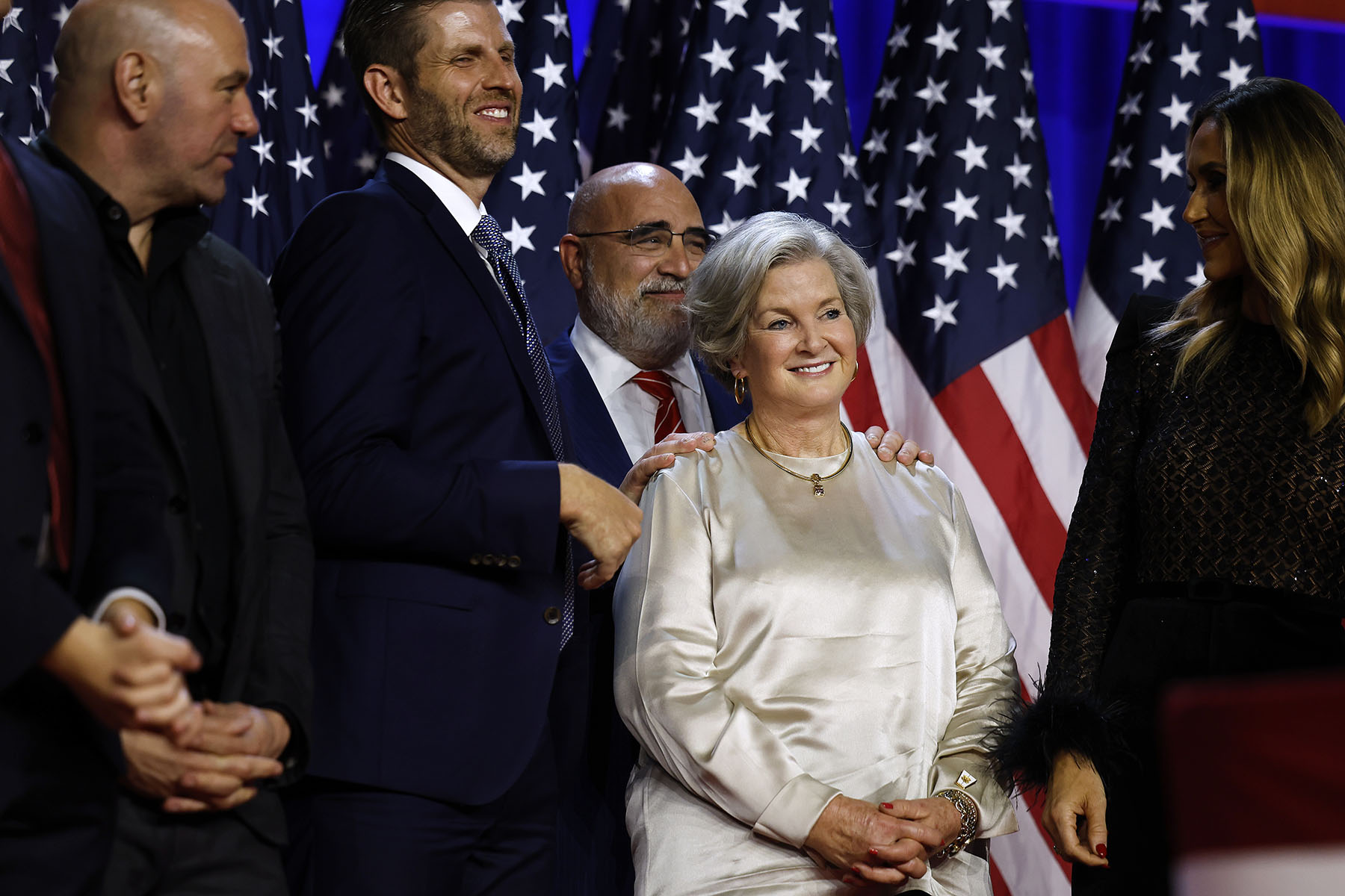 Susie Wiles is recognized for her work during an election night event in West Palm Beach, Florida as President-elect Trump delivers a victory speech.