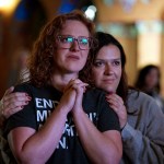 People react after an abortion rights amendment to the Missouri constitution passed on November 5, 2024, at a watch party in Kansas City, Missouri.