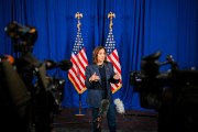 Vice President Kamala Harris speaks during a press conference in Detroit, Michigan.