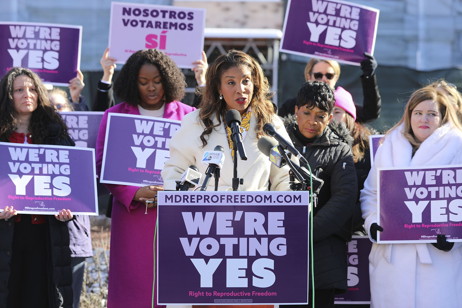 Maryland first lady Dawn Moore speaks in support of a constitutional amendment to enshrine the right to abortion in the Maryland Constitution during a news conference.