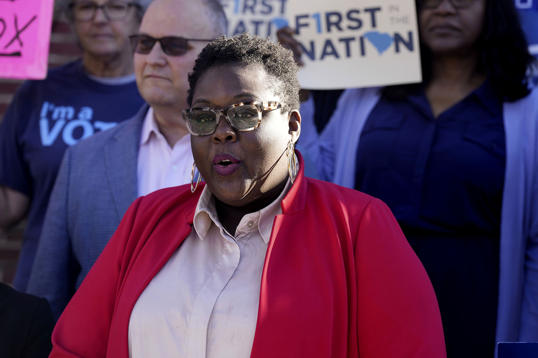 Christale Spain speaks about get out the vote efforts in Columbia, South Carolina.