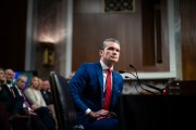 Pete Hegseth listens during a Senate Armed Services Committee confirmation hearing.