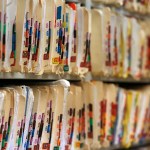 Medical records on shelves in a doctor's office.