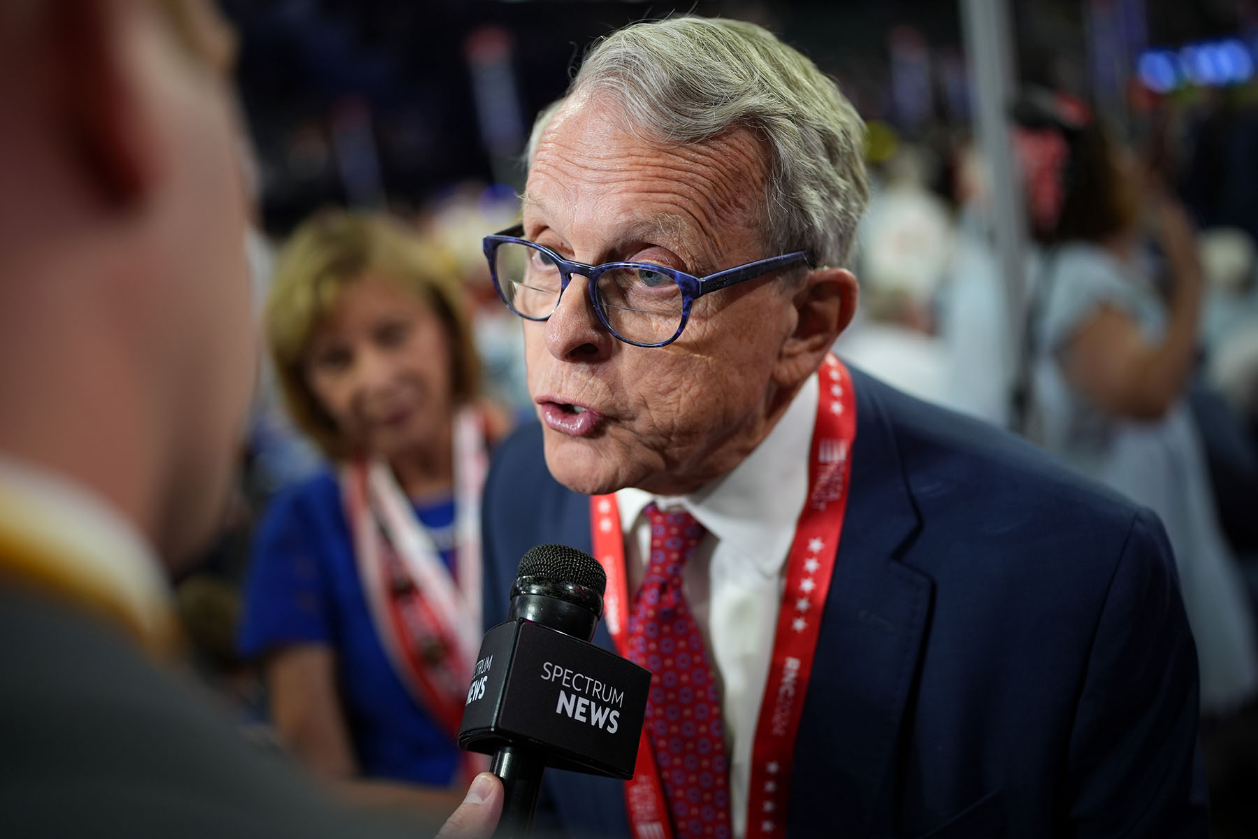 Mike DeWine speaks to the press at the Republican National Convention.