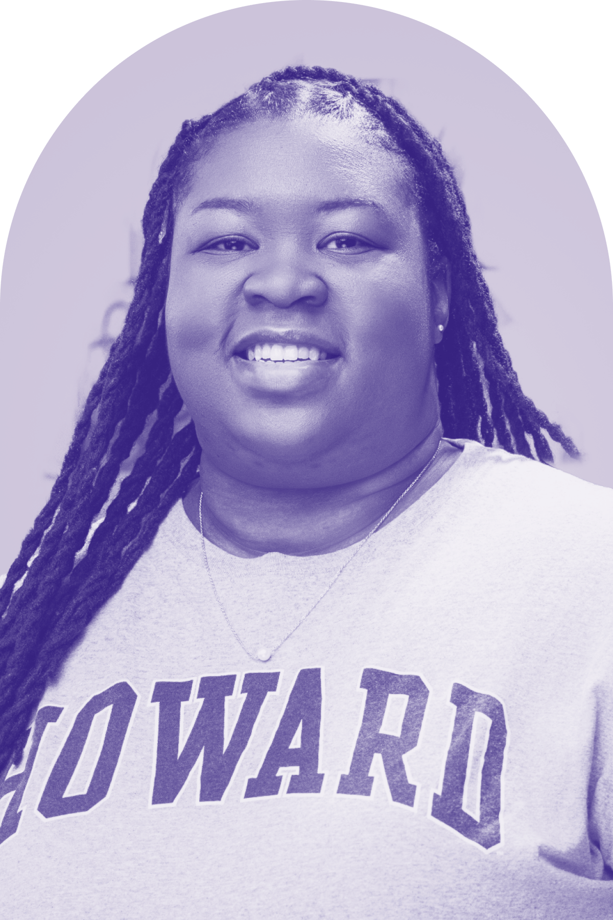 A purple headshot of 19th fellow Amethyst Holmes.