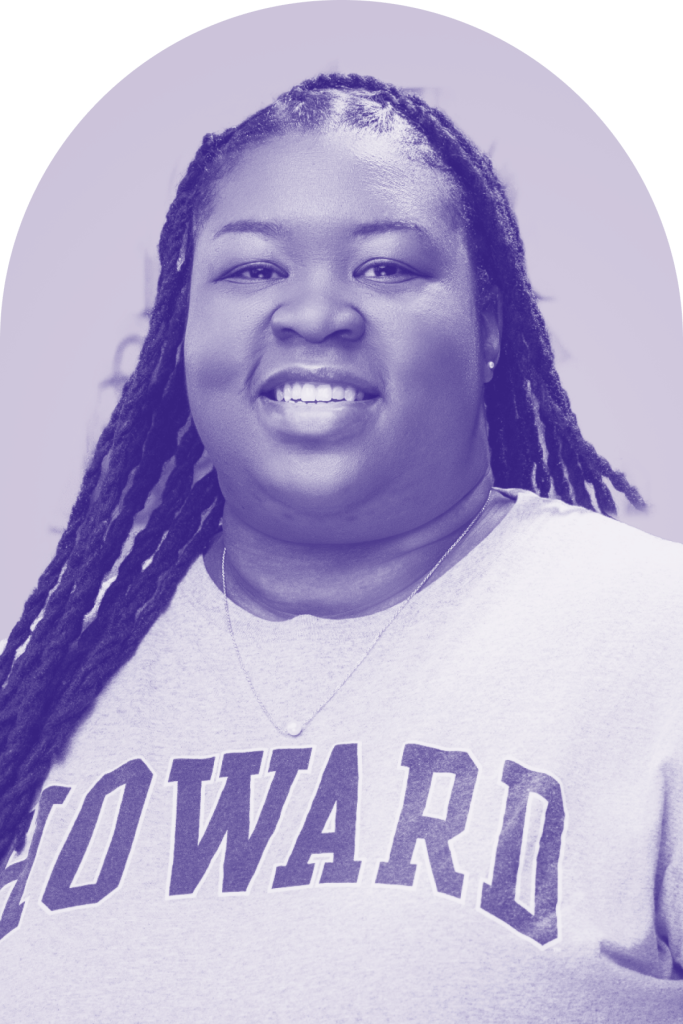 A purple headshot of 19th fellow Amethyst Holmes.