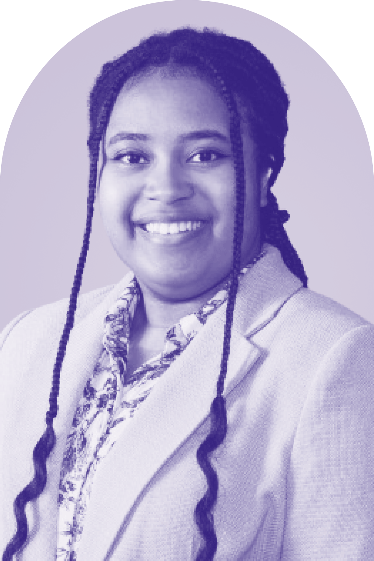 A purple headshot of 19th fellow Chanel Cain.