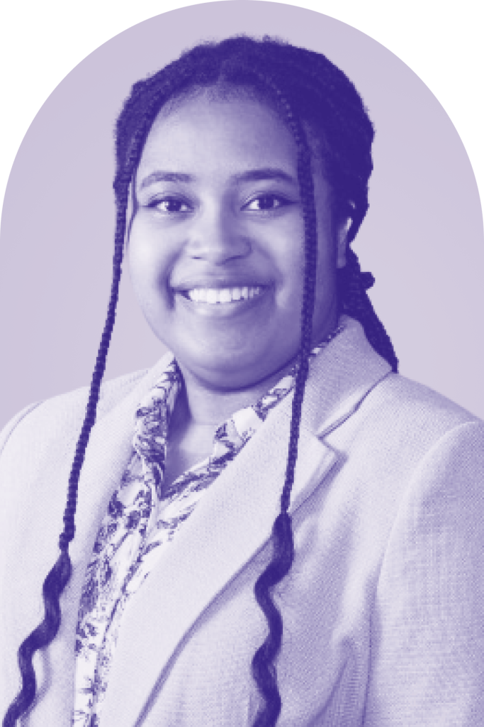 A purple headshot of 19th fellow Chanel Cain.