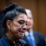 Esther Salas, a U.S. district court judge in New Jersey, has an emotional meeting with Senators following a Senate Committee in Washington, D.C.