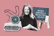 A illustrative collage with themes surrounding birth control, Make America Healthy again and Catholicism.