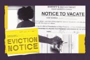 A collage depicting a person handling house keys and two images of eviction notices.