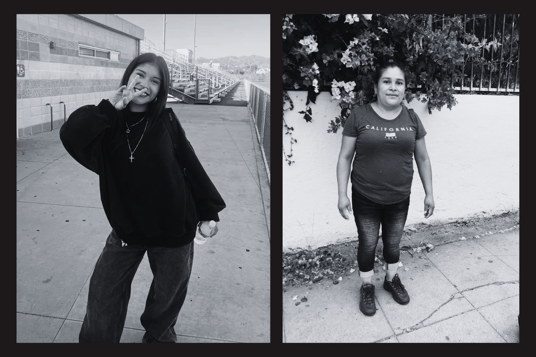 Left: Nory Sontay Ramos smiles and holds up a peace sign. Right: Estela Ramos stands near a wall and flowering plant. The mother and daughter were deported to Guatemala on July 4, 2025.