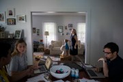 Liuba Grechen Shirley begins a take while filming a campaign ad in her Amityville home