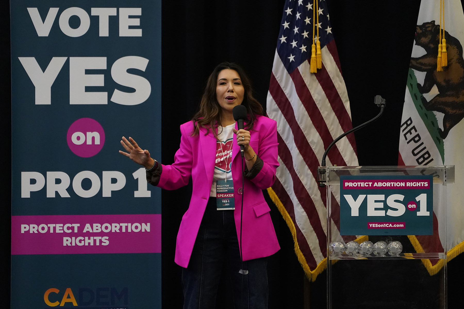 Planned Parenthood Affiliates of California President and CEO Jodi Hicks urges voters to turn out and vote YES on Proposition 1 at a rally at Long Beach City College in Long Beach.