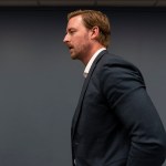 State Superintendent Ryan Walters leaves the Oklahoma State Board of Education meeting.