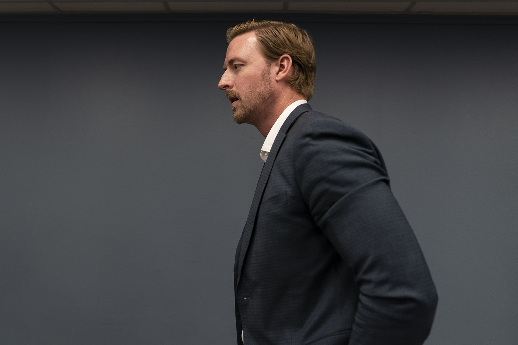 State Superintendent Ryan Walters leaves the Oklahoma State Board of Education meeting.