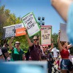 Abortion-rights supporters protest at a rally for reproductive rights at the Texas Capitol.