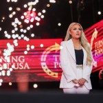 Erika Kirk appears onstage during the memorial service for her husband, conservative activist Charlie Kirk.
