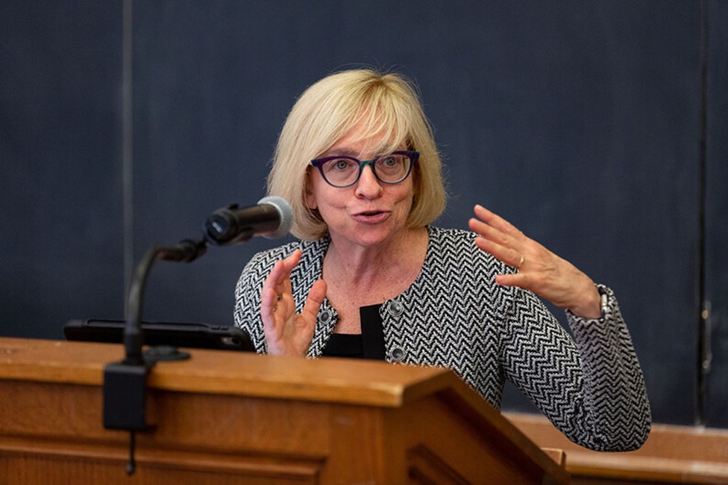 Chai Feldblum speaks during a lecture at Yale Law Schoo.
