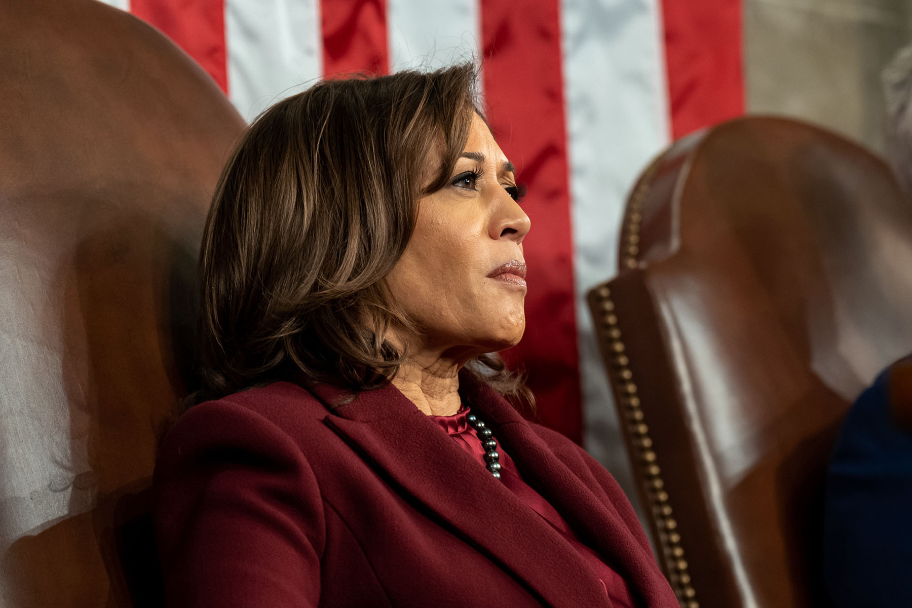 Vice President Kamala Harris listens as President Joe Biden delivers his State of the Union address.