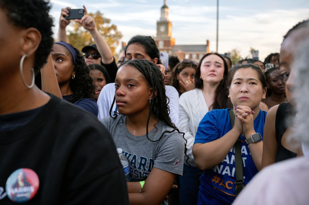 Supporters become emotional as Kamala Harris concedes the election at Howard University.