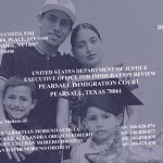 An illustration of Nicolle Orozco Forero, her husband Juan Sebastian Moreno Acosta, and their two young sons, with text from their immigration court filing overlayed to show their detention and deportation case.