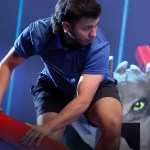 Reeves in the middle of an obstacle course on American Ninja Warrior.