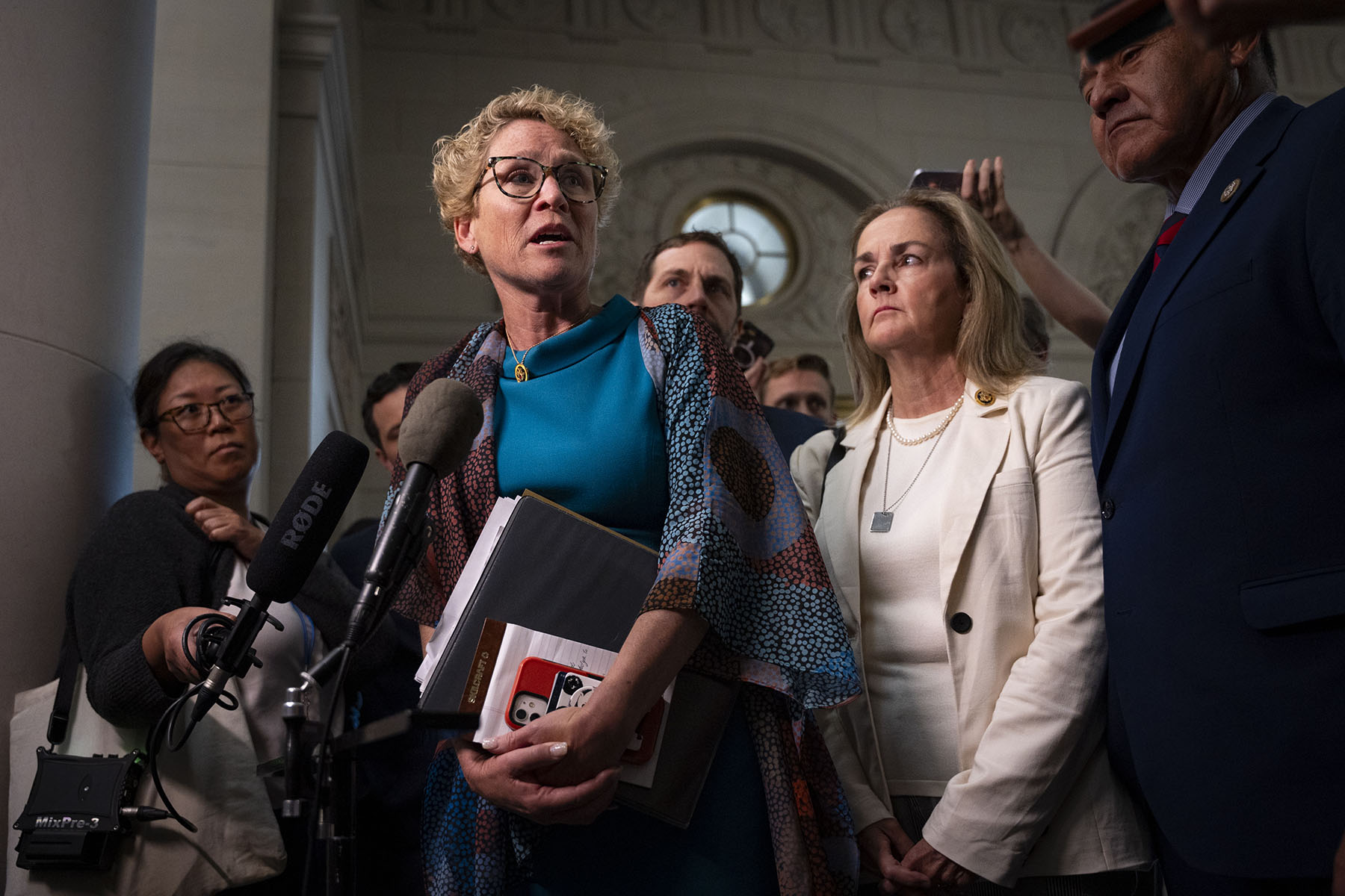 Rep. Chrissy Houlahan speaks to press in Washington, D.C. on September 26, 2024.