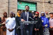 New York City mayoral candidate Zohran Mamdani speaks about Islamophobia outside of the Islamic Cultural Center of the Bronx