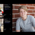 A collage with two vertical Instagram posts on the left and a portrait on the right. The posts show women in construction or welding environments with overlaid text reacting to the death of Amber Czech. On the right is a portrait of Amber Czech with short blond hair, wearing a gray Under Armour T-shirt, sitting against a brick wall.