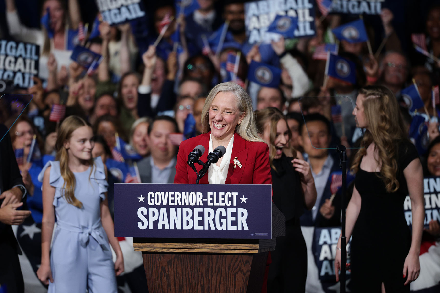 Virginia Governor-elect former Rep. Abigail Spanberger delivers remarks at her election night watch party.