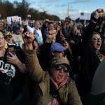 Demonstrators gather at an anti-Trump rally at the Lincoln Memorial in Washington, D.C.