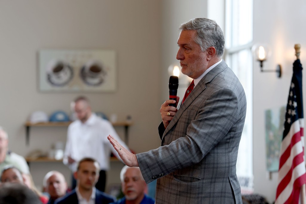 Republican candidate for Lieutenant Governor John Reid speaks during a "Get Out The Vote" event.
