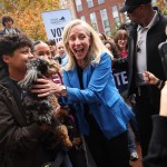 Abigail Spanberger greets supporters during a rally at Virginia Commonwealth University.