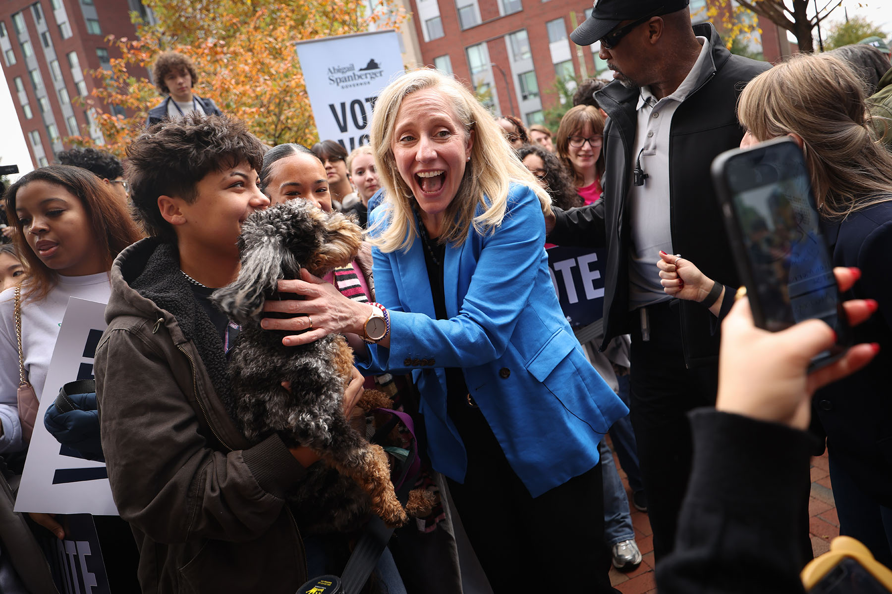 Abigail Spanberger greets supporters during a rally at Virginia Commonwealth University.
