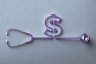 An illustration of a doctor's stethoscope with a money symbol against a blue background.