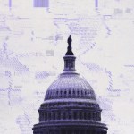 A grainy illustration of the Capitol dome in in muted purple and gray tones, with digital glitch textures.