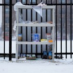 Food is seen at a communal pantry after a winter storm system hit South East Michigan.
