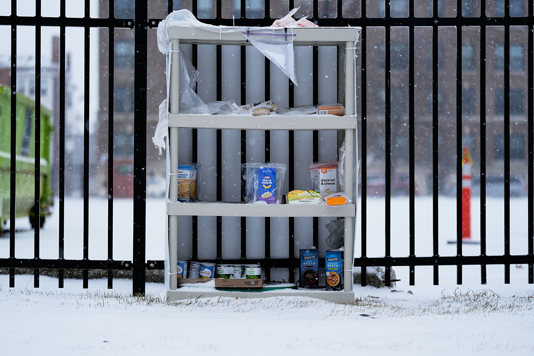 Food is seen at a communal pantry after a winter storm system hit South East Michigan.