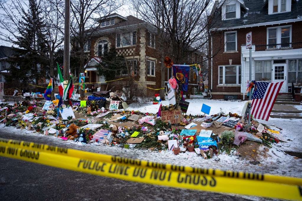 A makeshift memorial for Renee Good is seen in Minneapolis.